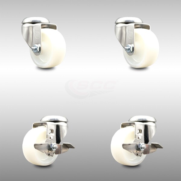 Service Caster 3 Inch 316SS Nylon Wheel Swivel Bolt Hole Caster Brakes, 2PK SCC-SS316BH20S314-NYS-2-TLB-2 - main
